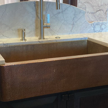 Hammered Copper Farmhouse Sink with Dark Patina