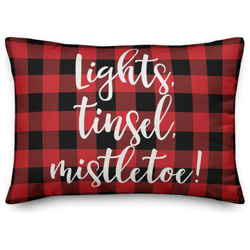 Lights, Tinsel, Mistletoe, Buffalo Check Plaid 14x20 Lumbar Pillow