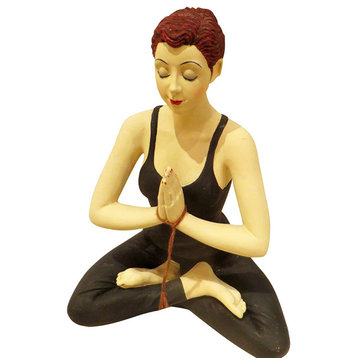 Luxe Hand Painted Yoga Pose Sitting Lotus Figurine Woman Statue Gift Meditation