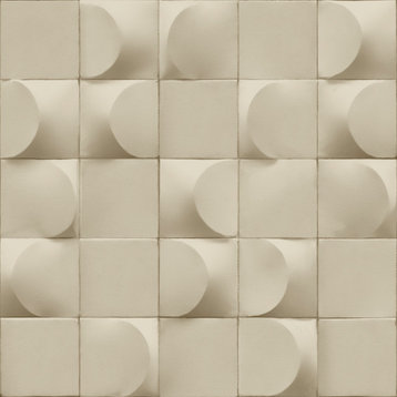 3D Blocks Geometric Wallpaper, Beige, Double Roll