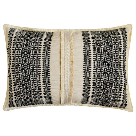 Decorative Black Jacquard 12"x16" Lumbar Pillow Cover Bohemian Boho-Casbah Charm