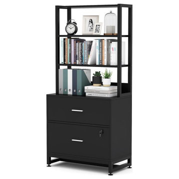 Tribesigns File Cabinet Modern Filing Cabinet with Shelf, Office Cabinet Black
