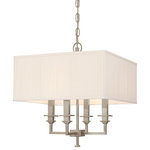 Hudson Valley Lighting - Berwick, Four Light Chandelier, Antique Nickel Finish, Off White Faux Silk Shade - Square details impart prim elegance to the Berwick collection. Enhancements, such as finial shade toppers and sharply styled candlestick columns, add to Berwick's refined, British air. The tight pleating on the boxy fabric shades completes the fixtures' tidy appearance.
