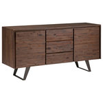 Decor Love - Modern Sideboard, Acacia Wood Frame In Unique Distressed Tones, Charcoal Brown - - Crafted from High-quality Solid Acacia Wood; Solid Metal Angled Legs for Reliable Support