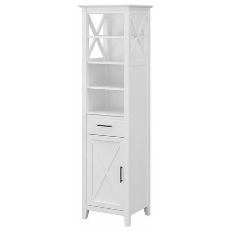 Bush Key West Tall Engineered Wood Bookcase Cabinet in White Ash