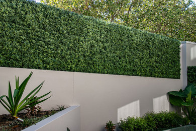 Свежая идея для дизайна: участок и сад среднего размера на внутреннем дворе в современном стиле с перегородкой для приватности - отличное фото интерьера