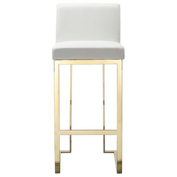 Dexter Bar Stool Faux Leather White/Gold