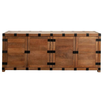 Oxford Solid Mango Wood 4-Door Sideboard in Oak Finish by Diamond Sofa