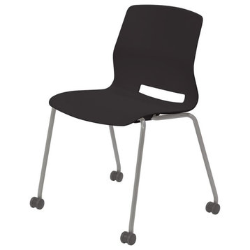 Olio Designs Lola Plastic Armless Stackable Chair with Casters in Black