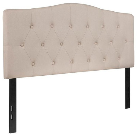 Cambridge Tufted Upholstered Full Size Headboard, Beige Fabric