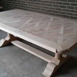 Oak Refectory extension table with cross weave diamond parquetry - Dining Tables