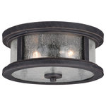 Vaxcel - Cumberland 13" Outdoor Flush Mount Ceiling Light Rust Rust Iron - The Cumberland outdoor collection highlights a modern twist on a classic lantern design. These wall lights, pendants or flush mounts feature the very popular clear seeded glass and when paired with a vintage bulb are the perfect throwback light source for your home's exterior.