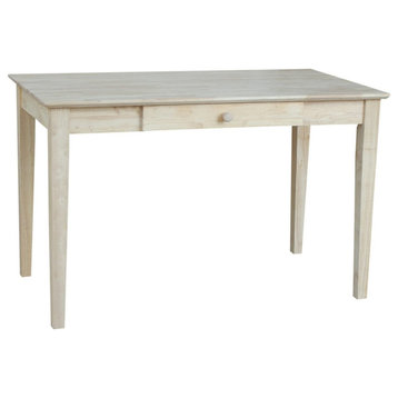 Traditional Desk, Rectangular Shape With Tapered Legs & Drawer, Unfinished