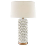 Currey & Company - Calla Lily Table Lamp - Intricate hand-formed ceramic flower petals cover the surface of the Calla Lily table lamp, a feminine lamp chic enough to handle any style room from vintage to modern. The textural interest of the flower-festooned column is brought added glamour by the antique brushed-brass accents. The lamp, which stands 31" tall, is topped with an eggshell shantung shade that completes this pretty-as-a-picture composition.