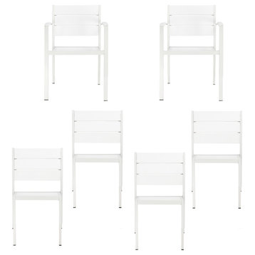 Set of 6 Roy Dining Chairs, White Frame, White Polyresin