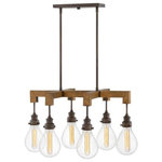 Hinkley - Hinkley 3268IN Denton  - Six Light Stem Hung Linear Chandelier - Vintage warmth meets modern minimalism in the Denton collection. Offering a range of refined designs to choose from, Denton integrates industrial finishes with rustic wood accents. An over-scaled classic glass form pairs with T-style lamping to deliver a fresh take on modern-farmhouse style.  No. of Rods: 6  Mounting Direction: Up  Canopy Included: TRUE  Shade Included: TRUE  Sloped Ceiling Adaptable: Cord Length: 20.25  Canopy Diameter: 4.75 X 12 Rod Length(s): 12.00    Remodel: NULL  Trim Included: NULLDenton  Six Light Stem Hung Linear Chandelier Industrial Iron Clear Glass *UL Approved: YES *Energy Star Qualified: n/a  *ADA Certified: n/a  *Number of Lights: Lamp: 6-*Wattage:60w Medium Base bulb(s) *Bulb Included:Yes *Bulb Type:Medium Base *Finish Type:Industrial Iron