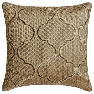 Beige Silk Lattice, Trellis, Embroidery 26"x26" Throw Pillow Cover - Coronal