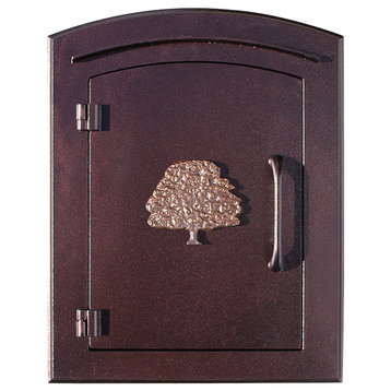 Non-Locking Column Mount Mailbox With "Decorative Oak Tree Logo", Antique Copper