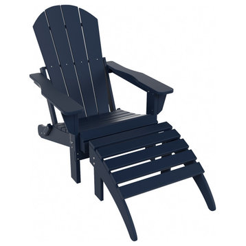 WestinTrends 2PC Classic Adirondack Chair Ottoman Outdoor Patio Conversation Set, Navy Blue