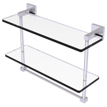 Montero 16" Two Tiered Glass Shelf with Integrated Towel Bar, Satin Chrome