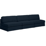 Meridian Furniture - Beckham Linen Textured Fabric Upholstered 3-Piece Modular Sofa, Navy - Liven up your living space with this Beckham navy durable linen polyester fabric sofa. Its navy color complements any contemporary home decor, while its durable linen and polyester fabric upholstery provides you with a soft and comfortable place to sit. This sofa is modular, so you can create infinite configurations, which are easily attached using the attachment latch underneath. Its linen, wood, and foam construction guarantees stability for years to come.
