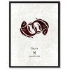 Pisces Horoscope Astrology White Print on Canvas with Picture Frame, 13"x17"
