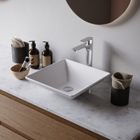 Karran White Acrylic 16" Square Vessel Sink With Faucet Kit, Stainless Steel