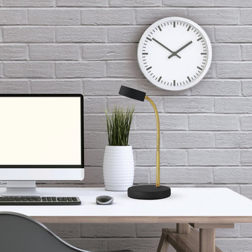 LED Desk Lamp, Matte Gold Gooseneck, Matte Black Finish, 5W Energy Star Integrat