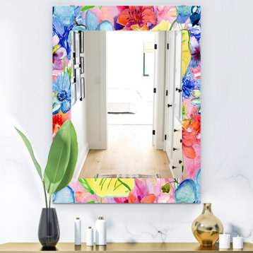 Designart Pink Blossom 41 Bohemian And Eclectic Frameless Wall Mirror, 28x40