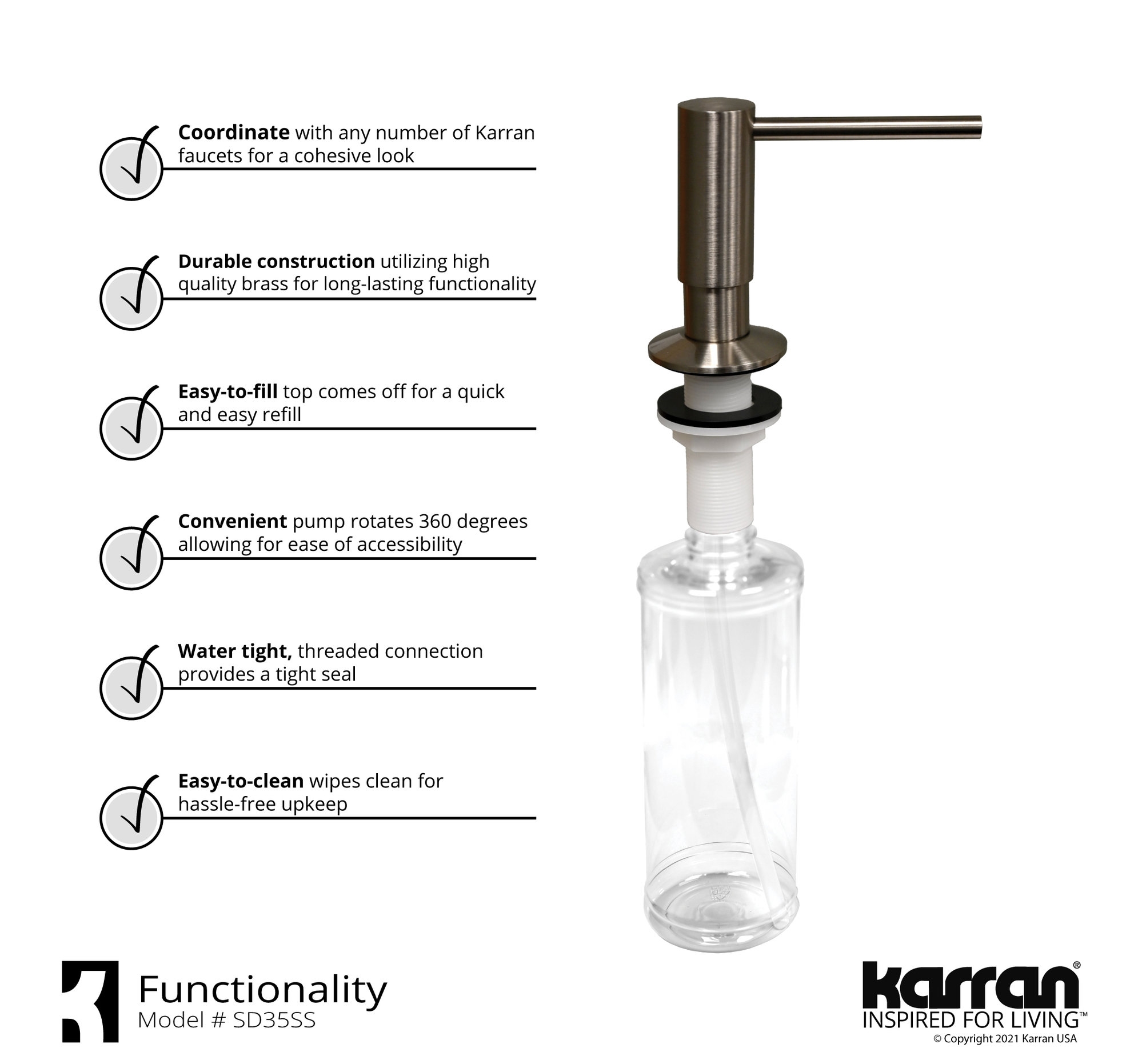 Karran 1-Handle Pull-Down Kitchen Faucet With Soap Dispenser, Stainless Steel