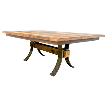 Pierce Reclaimed Wood Dining Table, Steel Base, Natural, 42x120, 2 Breadboard Exts