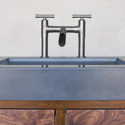 Concrete trough sink with patinaed steel and Black Walnut base. - Bathroom Vanities And Sink Consoles