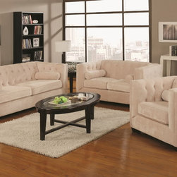 Alexis Chesterfield Sofa Set in Almond Microvelvet - $2136.70 - Living Room Furniture Sets