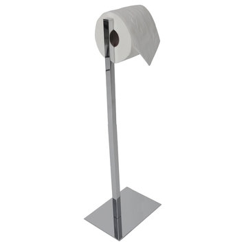Essentials Free Standing Rectangular Base Toilet Paper Holder, Chrome