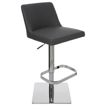Nuevo Rome Adjustable Faux Leather Bar Stool in Gray
