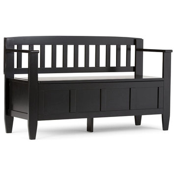 Unique Storage Bench, Safety Hinged Top and 2 Inner Compartments, Black