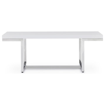Modern Straz Coffee Table Glossy White Lacquer Top Polished Stainless-Steel Base