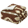 Southwest Blanket With Sherpa Backing, 90"x96", Coffee