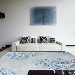 Contemporary Damask Tonal Blue Rug - Area Rugs