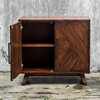 Elegant Geometric Pieced Burl Wood Accent Cabinet, Midcentury Modern Table