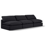 Meridian Furniture - Comfy Upholstered Modular Sofa, Black, 3-Piece: 3 Armless Chair, Linen Textured Fabric - Give your space a whole new look with this black Comfy linen textured fabric sofa. This handsome sofa fits nicely with other items in the Comfy collection and is a versatile seating option designed for adaptability, comfort and style. Wrapped in rich black durable linen textured fabric upholstery, this sofa offers a plush embrace of overstuffed down feather cushions, carefully crafted to deliver the highest level of comfort. The perfect seat for creating an oasis for relaxation, this sofa has thick foam surrounding its frame for added support and coziness.