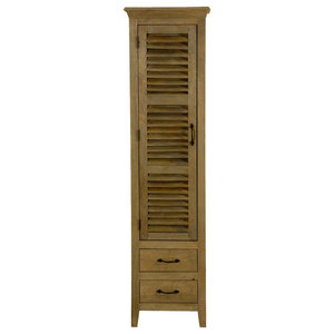 Sitka Rustic Mango Wood Narrow Tall White Linen Cabinet with Drawers ...