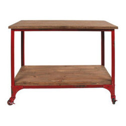Antiqued Red Industrial Table - Furniture