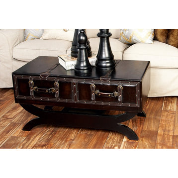 Traditional Brown Faux Leather Coffee Table 55743