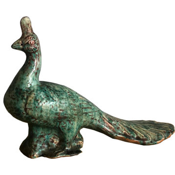 Sculpture Peacock Colors May Vary Speckled Green Variable Porcelain
