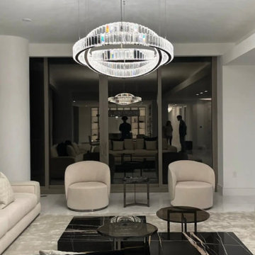 Luxury Crystal Chandelier Installation - Contemporary Living Room