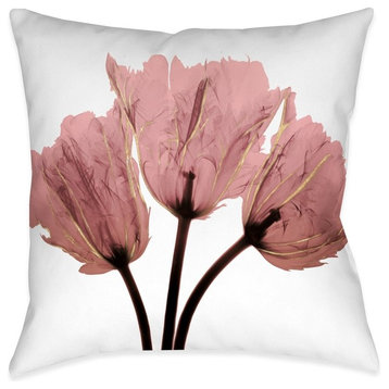 Laural Home Blush Pink Tulips X-Ray Indoor Decorative Pillow, 18"x18"