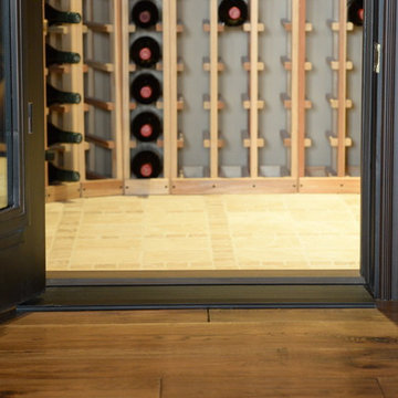 Hand Distressed Hickory Floors and Wine Cellar with Stone Floor