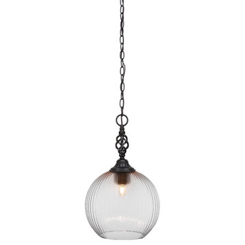Elegante 1-Light Pendant, Matte Black/Micro Bubble Ribbed