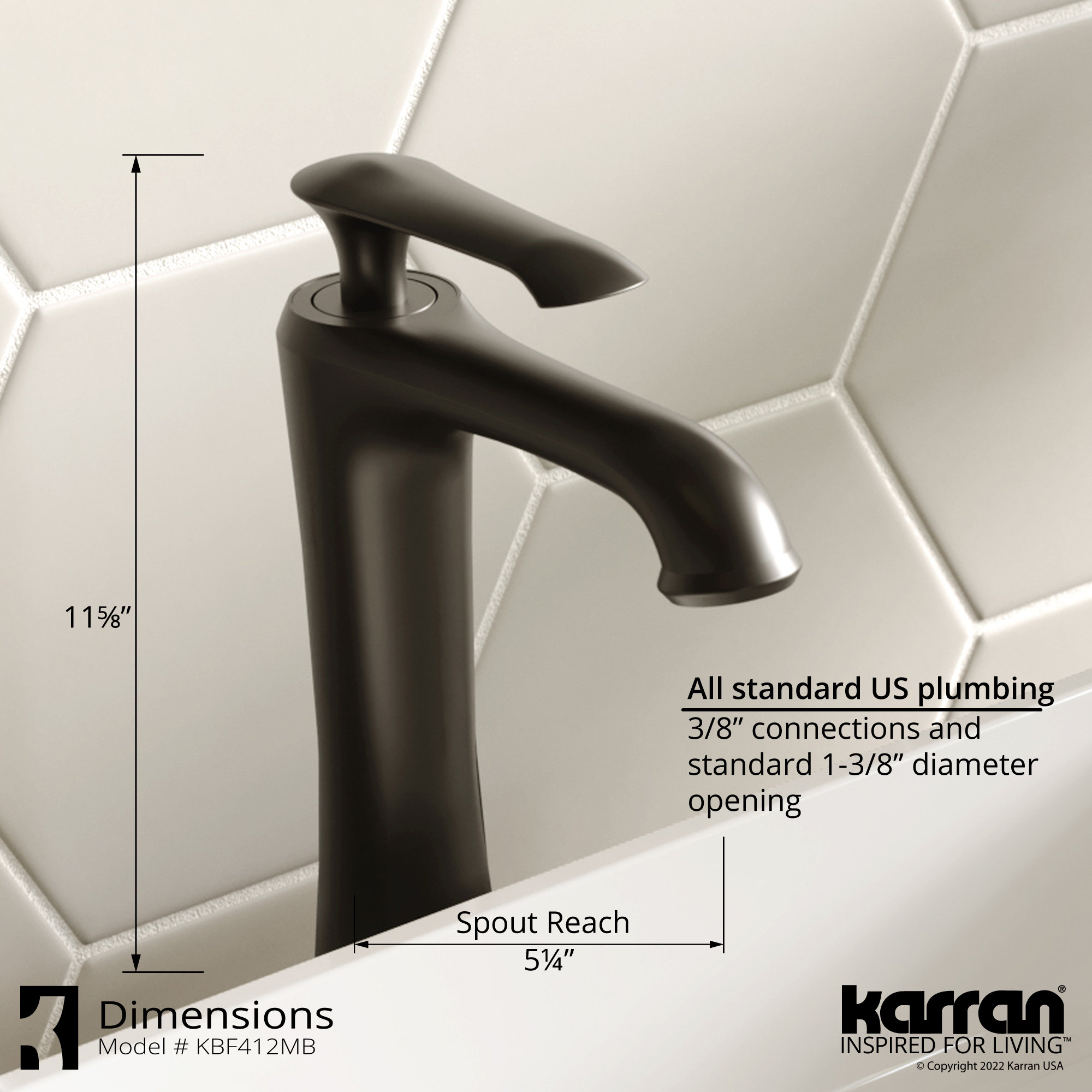 Karran 1-Hole 1-Handle Vessel Faucet With Pop-Up Drain, Matte Black